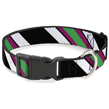 Imagem de Buckle-Down Coleira com clipe de plástico – listras diagonais preto/branco/rosa/verde – 3,8 cm de largura – serve para pescoço de 40,6 a 58,4 cm – Médio