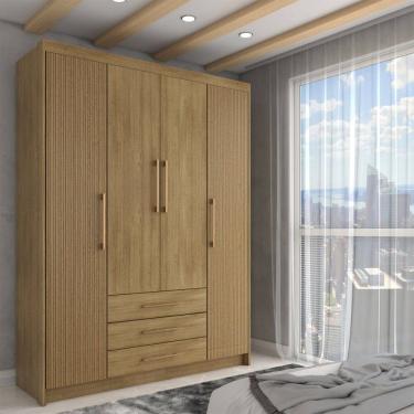Imagem de Guarda-Roupa Solteiro Contemporâneo 4 Portas 3 Gavetas Natural/Brisa - Panorama Móveis