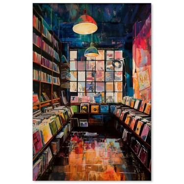 Imagem de Jefuzh Pôster da loja de discos de vinil, capa de álbum de música, arte de parede, vintage, impressões estéticas para amantes de discos de vinil, decoração de parede de sala de estar, quarto, 41 x 61