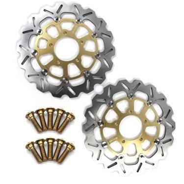 Imagem de Discos de freio dianteiros flutuantes com parafusos de montagem para Kawasaki Ninja ZX6R 13-21 ABS, Z800 13-16 ABS, Z800E 13-16 ABS, Z1000 14-20 ABS 14-21, ZX10R 08-15, Versy.s 1000 15-21 dourado