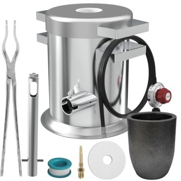Imagem de Nelyrho Kit de forno de derretimento de propano de aço inoxidável de 6 kg com cadinho e pinças Conjunto completo de fundição doméstica para reciclagem de sucata metálica, fundição e refino de ouro,