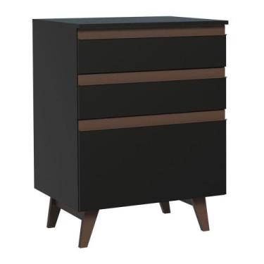 Imagem de Balcão Armário de Cozinha 60 cm 3 Gavetas Preto Reims Madesa, Preto