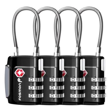 Imagem de Fosmon Fechaduras de cabo aprovadas pela TSA para bagagem, mala, trava de estojo de arma com botão de liberação, trava de arame de combinação de manilha longa de 3 dígitos para mochila