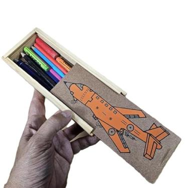 Imagem de Estojo Madeira Porta Lápis Vintage Ano 80 20x8x3cm 130g Raro COD 01