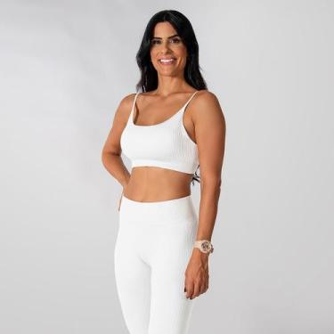 Imagem de Conjunto Fitness Calça Top Alça Regulavel Branco Alma Genius, P, Branc