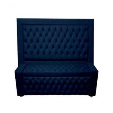 Imagem de Kit Cabeceira De Cama E Calçadeira Baú Retro Capitonê Botão Encapados King 195 Cm Suede Azul Marinho Do Lar Móveis