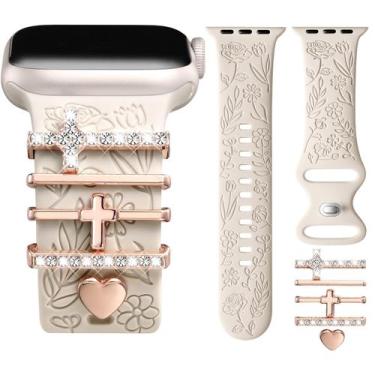 Imagem de Pulseira de relógio DaQin Flower gravada com pingentes para Apple 44 m