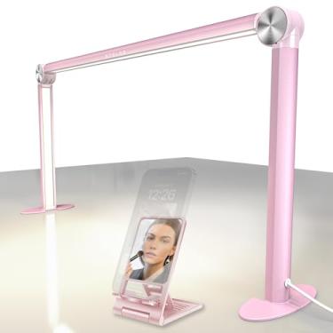 Imagem de STOLAS Luminária De Mesa Em Formato De Meia-Lua Para Manicure Com Suporte Para Celular, 35 Cm De Altura, 3 Modos De Luz Led Regulável De 3000K A 6000K, Luminária De Mesa Para Manicure (Rosa)