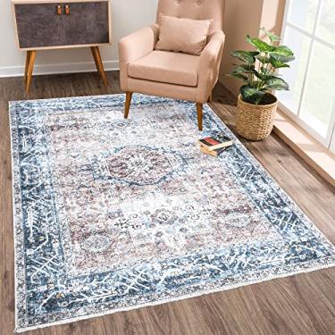 Imagem de Bloom Rugs Tapete lavável antiderrapante 2x3 - Tapete de área oriental tradicional coral para sala de estar, quarto, sala de jantar e cozinha - Tamanho exato: 5 x 7 cm