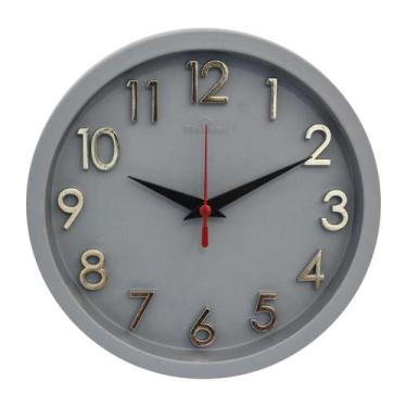 Imagem de Relogio de Parede 3D Sigma Dourado Cinza Plashome Escritório Cozinha S