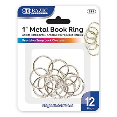 Imagem de BAZIC Anéis de livro de metal prata de 2,5 cm, fichário de folhas soltas, chaveiro, cartões didáticos, cartão de índice, chaveiro para escola, home office (pacote com 12), 1 unidade
