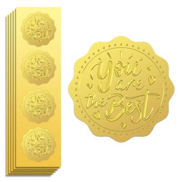 Imagem de Peacoblue Adesivo de folha dourada em relevo You are the Best 5 cm, 100 peças, decalques autoadesivos dourados em relevo para decoração de cartão de presente de selo de envelope de certificado de