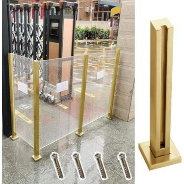 Imagem de Correio de grade de vidro Post Exterior Railing de vidro Post Gold, Hardware de trilhos de vidro de madeira de madeira de madeira Corete, kit de pilares de trilhos da varanda com acessórios,