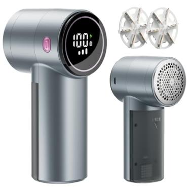 Imagem de Barbeador de tecido, barbeador de fiapos recarregável com visor digital, barbeador de suéter de 3 velocidades com lâminas de 6 folhas, removedor de fiapos portátil elétrico para remover bolinhas para