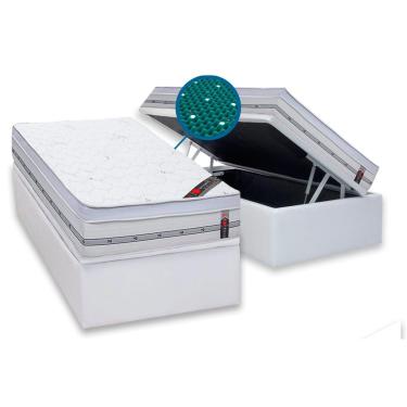 Imagem de Cama Box Baú Solteiro: Colchão Magnético Castor Pocket Gold Star + Base CRC Courano White (88x188)