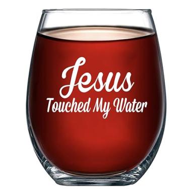 Imagem de Jesus Touched My Water Presentes cristãos engraçados para pastores companheiro de igreja mãe pai irmã irmão copo de vinho sem haste copos transparentes para vinho tinto branco 500 ml