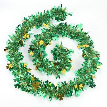Imagem de FACULX Guirlanda De Enfeites Natal 50 Pés, Decoração Para O Dia São Patrício, Chapéu Duende Verde, Trevos, Serpentinas Metálicas, Decorações