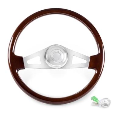 Imagem de RASTP Volante De Caminhão Madeira 18", Clássico Alumínio Com 2 Raios Para Kenworth, Peterbilt, Volvo, Freightliner (Estilo E)
