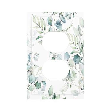 Imagem de Spshian Boho Verde Branco Folha De Eucalipto 1 Tomada Tampas Placa Decorativas Parede Duplex Simples Folhas Do Campo Elétrica Tampa Interruptor Luz Para Decoração Casa Fazenda