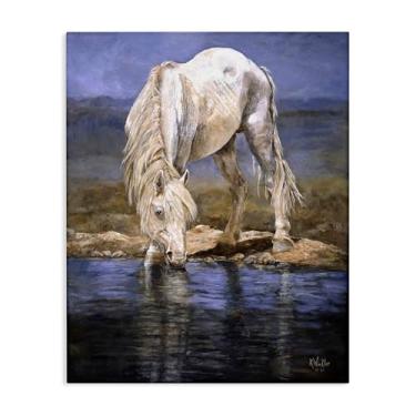 Imagem de Stupell Industries White Horse at River's Edge Canvas Wall Art Design por Kathy Winkler, 40 x 50 cm