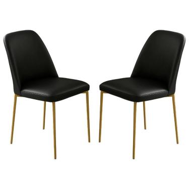 Imagem de Conjunto 2 Cadeiras Londres Couro Preto Metal Dourado