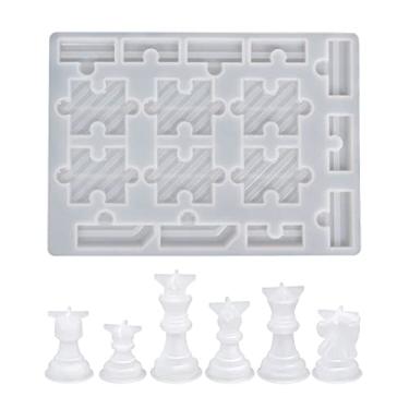 Imagem de BOGEEL Conjunto de xadrez com tabuleiro de damas molde de resina de silicone tamanho completo molde de fundição epóxi de cristal de xadrez 3D para artesanato