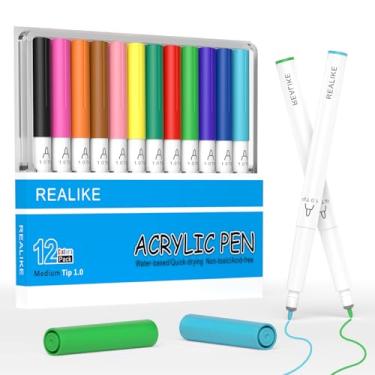 Imagem de REALIKE Marcadores de tinta acrílica para Cricut Maker 3/Maker/Explore 3/Air 2/Air, canetas de tinta acrílica multicoloridas para pedras, tecido, papel, madeira, tela, vidro, cerâmica (ponta 1.0)