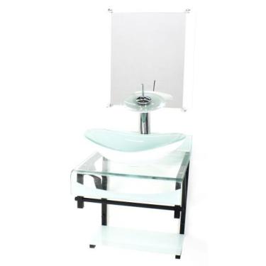 Imagem de Gabinete de vidro 40cm para banheiro curvado duplo pp cuba oval com to