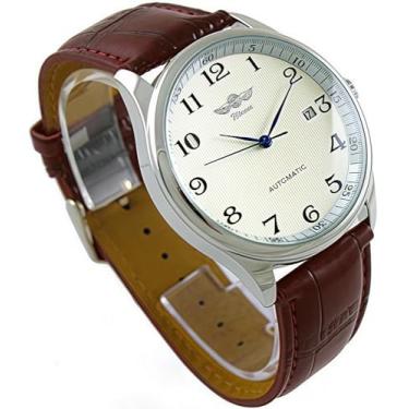 Imagem de MASTOP Relógio masculino clássico mecânico automático com pulseira de couro de luxo, Marrom, Men's Standard, Mecânico