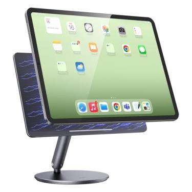 Imagem de BENKS Suporte magnético para iPad Air 11 polegadas M3/M2 e Air 4ª/5ª, iPad Pro 11 polegadas, 1ª/2ª/3ª/4ª geração, base giratória de 360°, suporte de alumínio dobrável para mesa, trabalho, escritório e