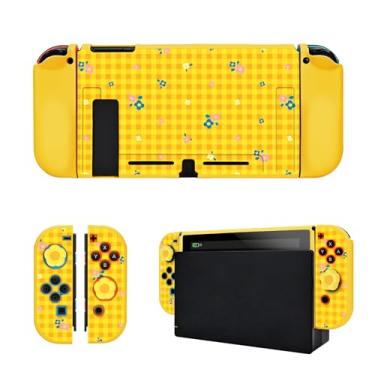 Imagem de DLseego Capa de controle para Switch Console 2017, flores florais, antiderrapante, com absorção de choque, capa macia e protetora com 2 peças confortáveis para controles Joycon - Amarelo