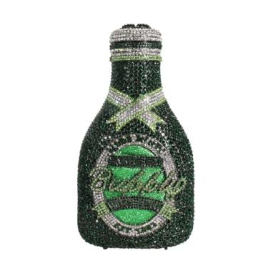 Imagem de RomanticDesign Bolsa feminina com garrafa de champanhe e strass com glitter cristal para noite, festa, coquetel, casamento, C - Verde escuro