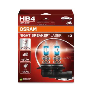 Imagem de Osram Night Breaker Laser HB4, +150% mais brilho, lâmpada de farol de halogêneo, 9006NL-2HB, carro de 12 V, caixa suspensa (2 lâmpadas), branco