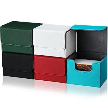 Imagem de Weewooday 5 Pcs Leather Deck Card Boxes Large Size Deck Game Box Trading Card Storage Box Card Storage Fit 100 Plus Sleeved Cards Magnetic Playing Card Holder Compatible with MTG TCG, 5 ColorsF