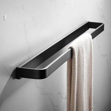 Imagem de Conjunto de acessórios para banheiro preto - Prateleira de canto, porta-toalhas e porta-escova de vaso sanitário | 4 peças de suporte de parede, barra de toalha de 60 cm