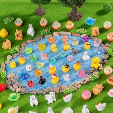 Imagem de pkaoakyo Estatuetas de pequenos animais em miniatura, 76 peças de mini animais de resina, enfeites de decoração de animais fofos, conjuntos de enfeites de paisagem em miniatura, jardim de fadas