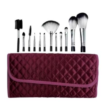 Imagem de Conjunto 12 Pincéis Maquiagem Macrilan com Necessaire (Vinho)