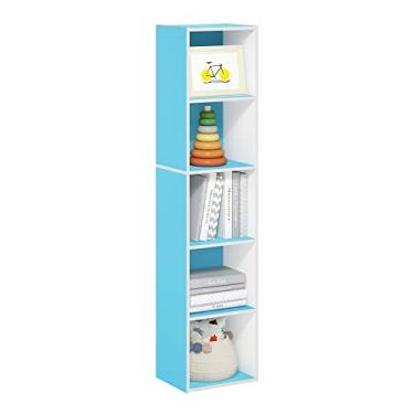 Imagem de Furinno Estante Luder, estante de livros/prateleiras de armazenamento, cubo de 5 camadas, azul claro/branco