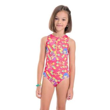 Imagem de Maiô de Ziper Sem Manga Infantil Solenza Moda Praia, 8, Rosa