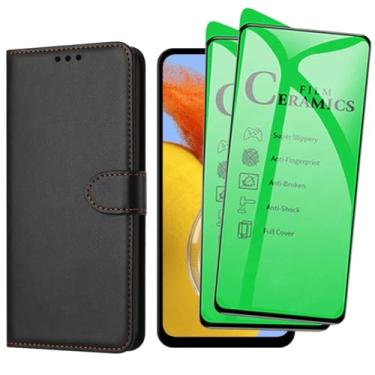 Imagem de Kit Capa Carteira Flip com 2 Películas de Proteção Cerâmica Compatível Samsung Galaxy M14, Preto