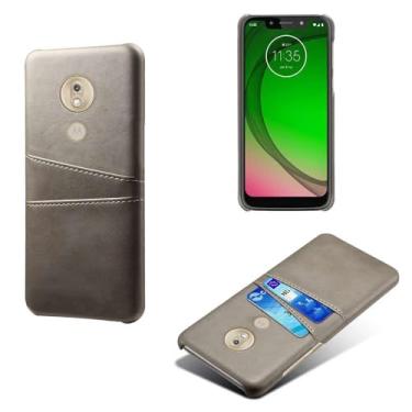 Imagem de Capas Compatível com MOTO G7 Play,Caso de couro PU-Tampa de telefone a prova de choque com 2 slots de cartão,Proteção anti-impressão digital e anti-gota-Grey