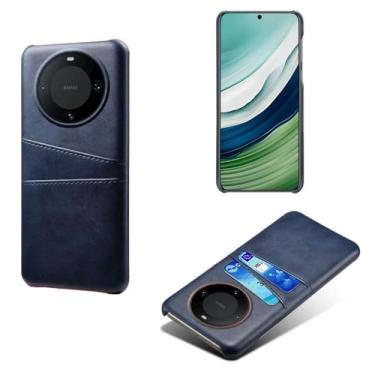 Imagem de Capas Compatível com Huawei MATE 60,Caso de couro PU-Tampa de telefone a prova de choque com 2 slots de cartão,Proteção anti-impressão digital e anti-gota-Blue