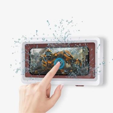 Imagem de Suporte de Celular para Parede de Banheiro à Prova D’Água com Tela Touch Sensível Antivapor – Capa Impermeável Smartphone Chuveiro, Banheira, Azulejo – Compatível até 17,3cm