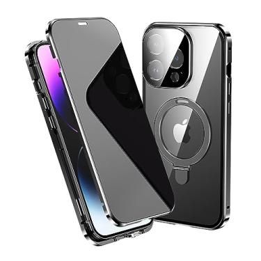 Imagem de KMXDD Capa antiespião para iPhone 15 Pro Max Ring Case Suporte magnético compatível com Magsafe Protetor de lente de tela de privacidade com carregamento sem fio 360 Proteção total do corpo (iPhone15, preto)