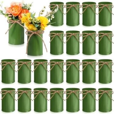 Imagem de Domensi Vaso de fazenda de 11 cm de altura para decoração de vaso de flores vintage com laço de barbante baldes rústicos de metal galvanizado para flores artificiais para mesa de centro de mesa