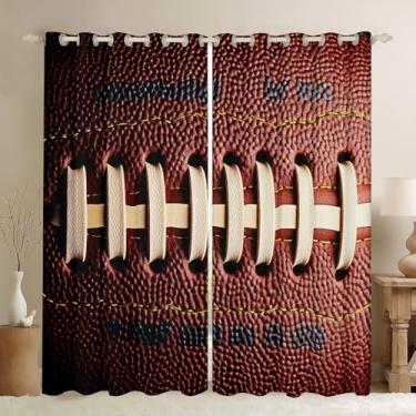 Imagem de Cortinas blackout de futebol marrom para crianças, cortinas e cortinas com estampa de futebol americano, 106 cm L x 213 cm C x 213 cm, 2 painéis, cortinas de janela de jogos esportivos para quarto de