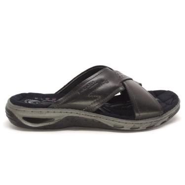 Imagem de Chinelo Pegada Masculino Couro Amortech Tira Cruzada 131661, Preto, 41