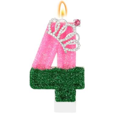 Imagem de IDIJOLI Wicked Vela de aniversário rosa e verde, número 4, enfeite de bolo de 4º aniversário, decoração de cupcake, decorações de festa com tema de bruxa, aniversário, celebrações, suprimentos