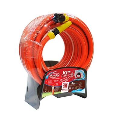 Imagem de Kit Mangueira Jardim Extra Forte com Suporte Fixo 15m Laranja Durín