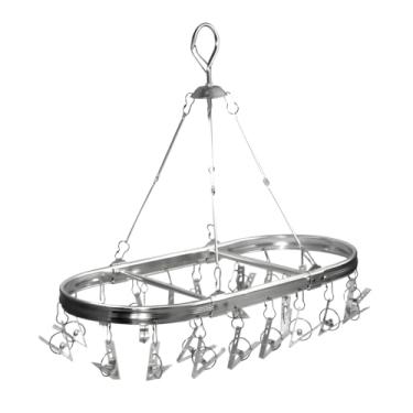 Imagem de MACAJM Escorredor de meias de alumínio anodizado – 26 clipes antiderrapantes e gancho resistente ao vento, secagem para meias, roupas de bebê, roupas íntimas e delicadas. Design oval e de uma peça (1